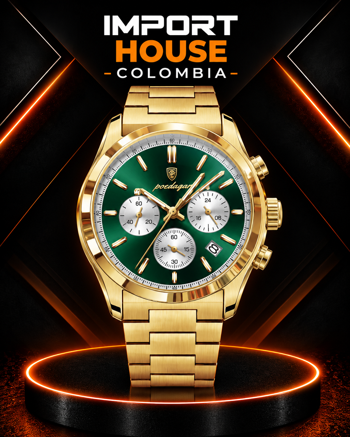 Reloj POEDAGAR 970B dorado con esfera verde para hombre