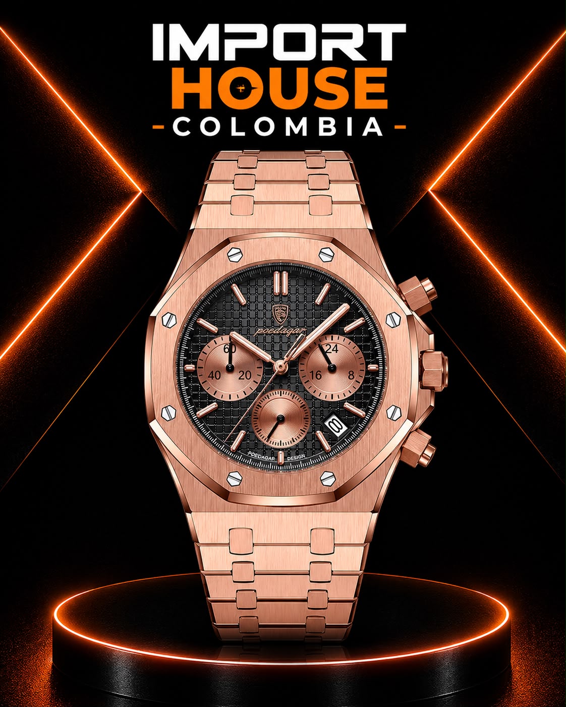 Reloj POEDAGAR 926B dorado con esfera negra para hombre
