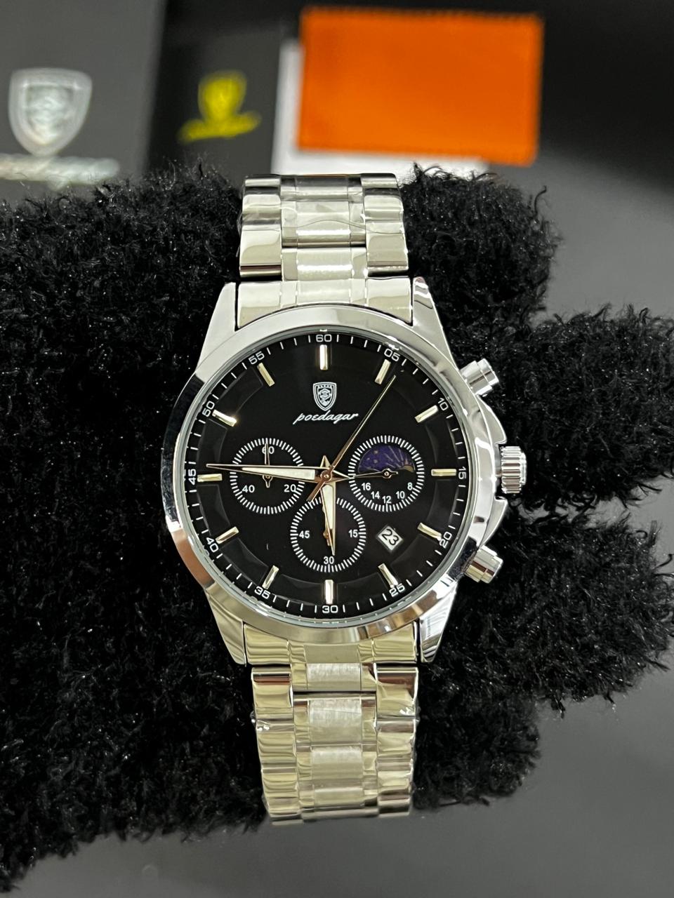 Reloj POEDAGAR 928B plata con esfera negra para hombre