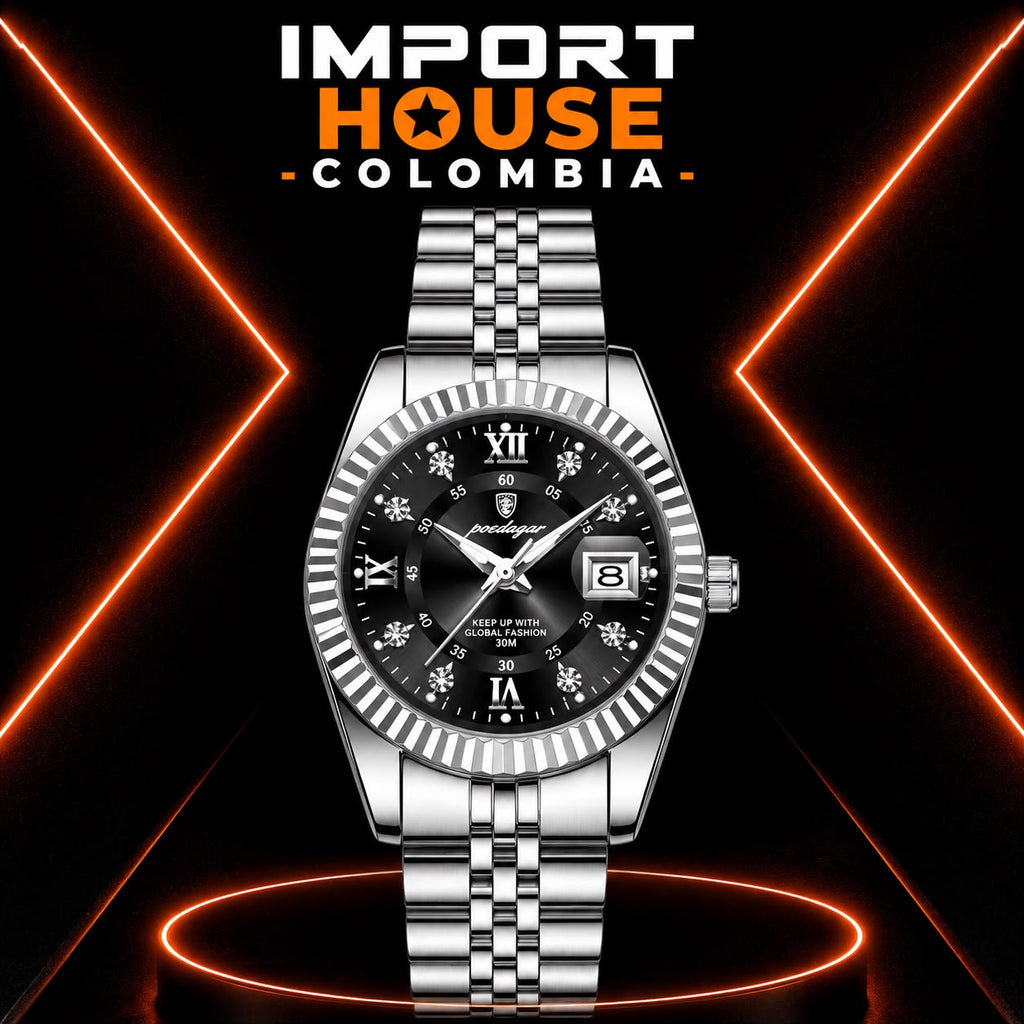 Reloj POEDAGAR 910B negro con esfera negra y caja plata para hombre