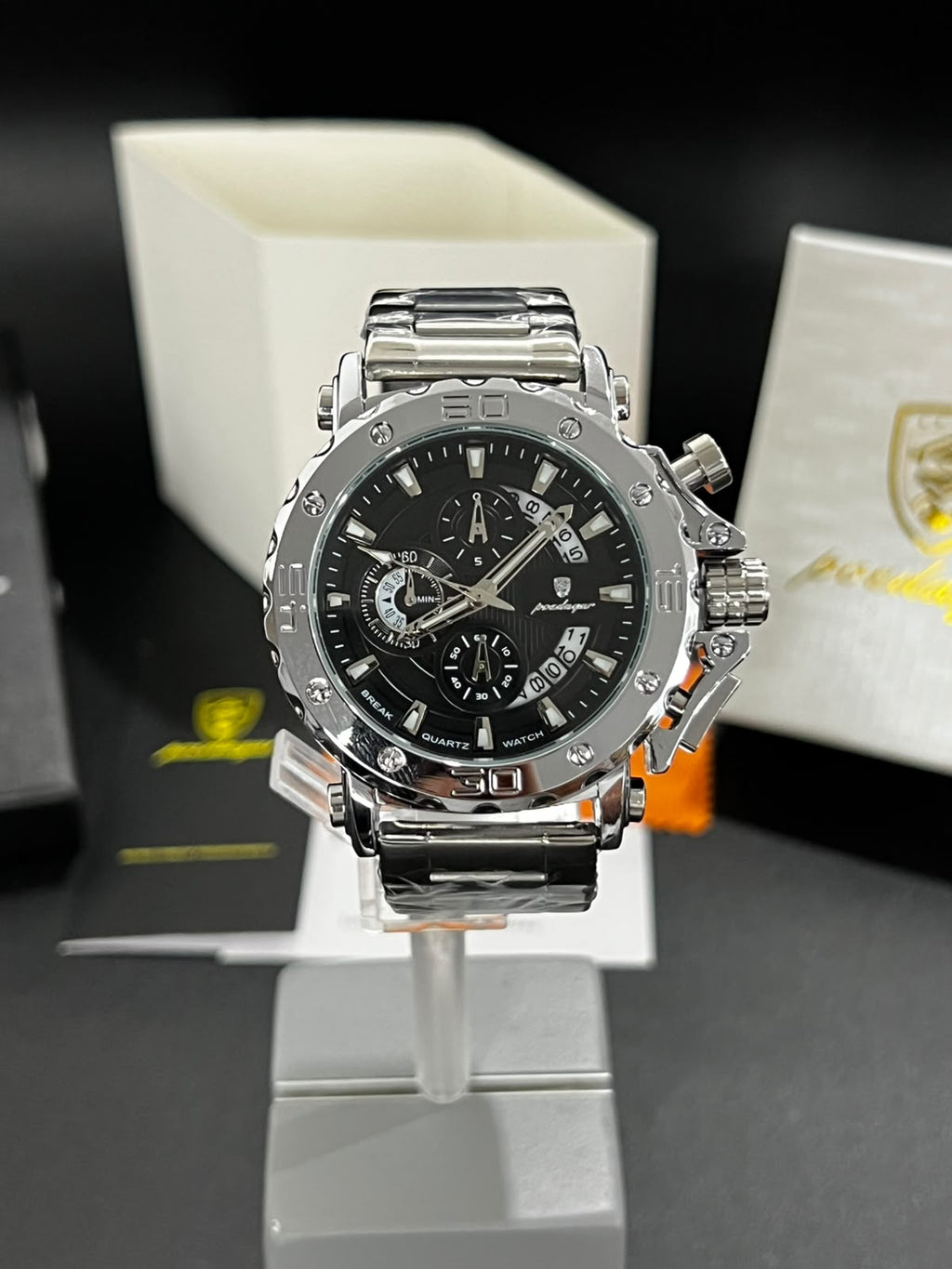 Reloj POEDAGAR 893 plata con esfera negra para hombre