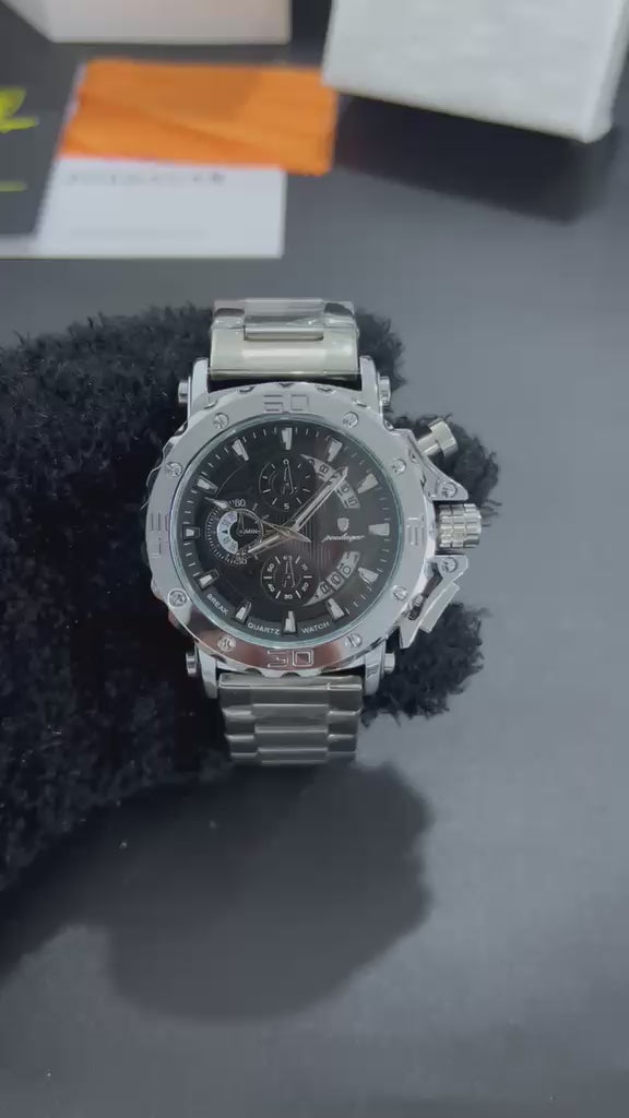 Video reloj POEDAGAR 893 plata con esfera negra