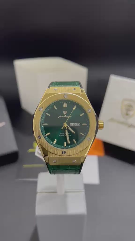 Video POEDAGAR 952B dorado con esfera verde visto desde otro ángulo