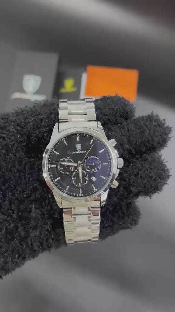 Video reloj POEDAGAR 928B plata con esfera negra