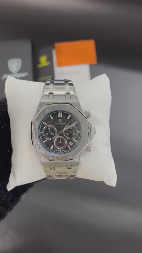 Video reloj POEDAGAR 926B plata con esfera negra y bisel negro